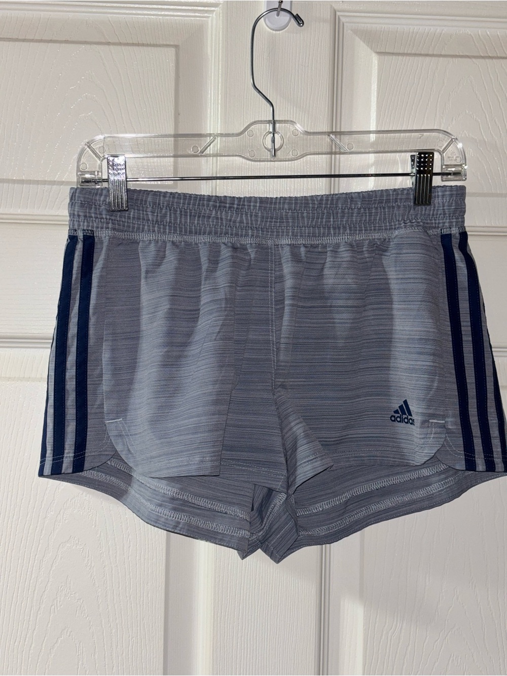 adidas Light Gray Athletic Shorts with Navy Stripes